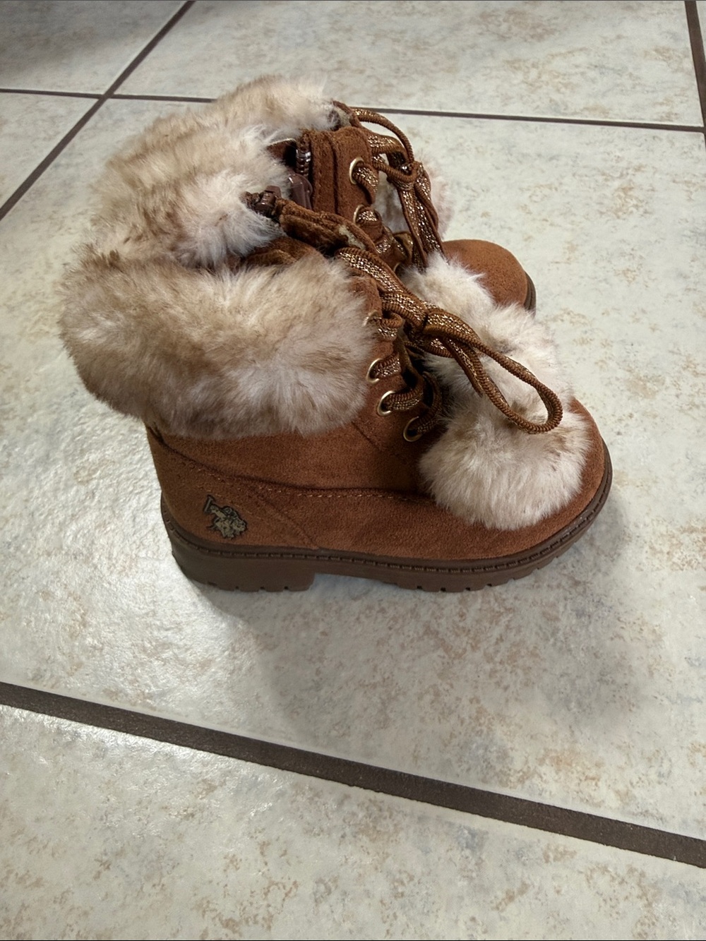 U.S. Polo Assn. Kids Brown Faux-Fur Lace-Up Winter Boots